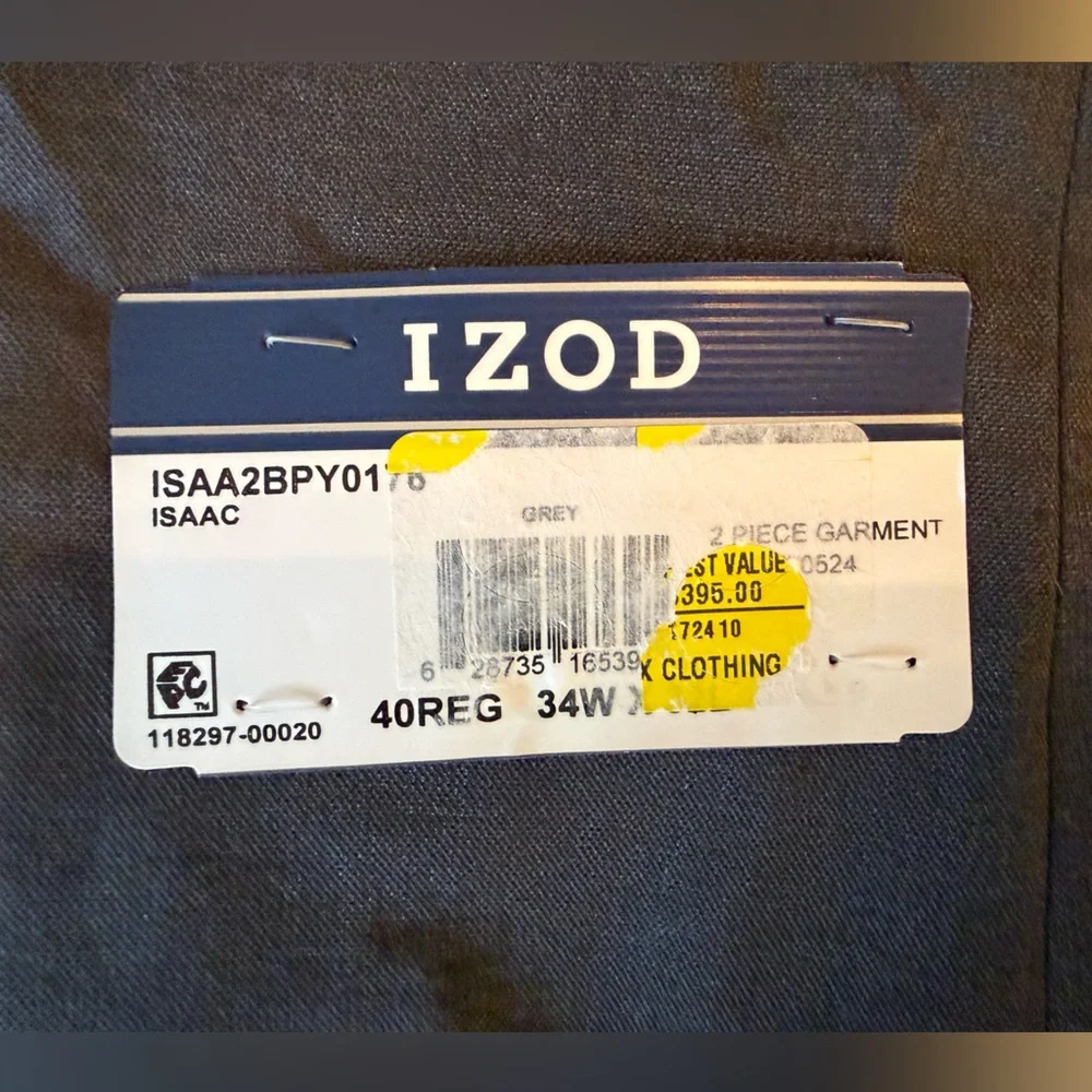 NWT IZOD Charcoal Grey Suit Blazer Jacket Sz 40 R - Picture 9 of 10